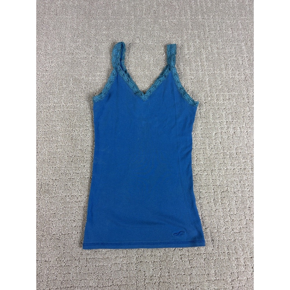 Hollister Vintage Blue Lace Camisole Tank Top Ribbed Bella Swan Grunge Y2K Sz S